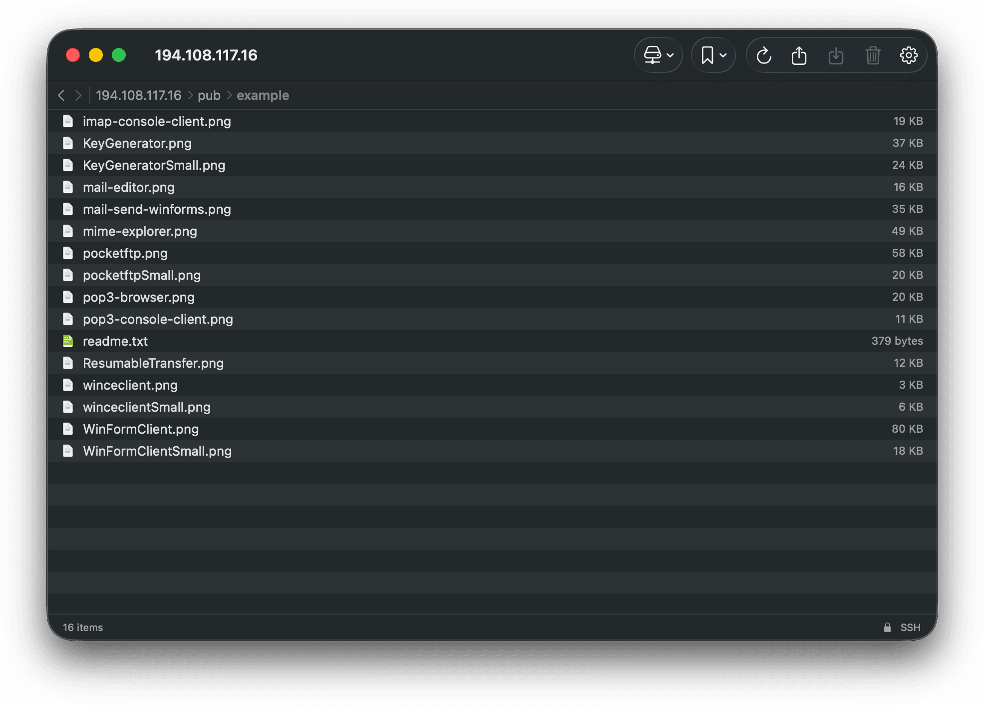 tidess browsing an SFTP server in a Finder-like macOS window